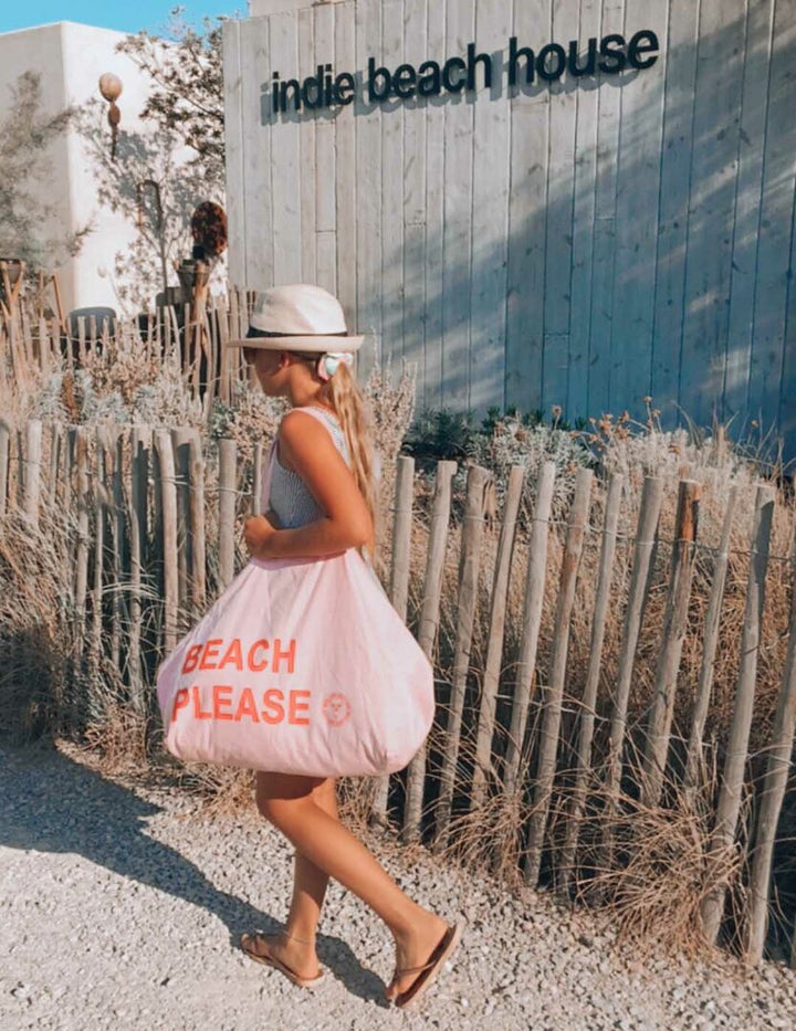 Canvas beach bag beach please pink