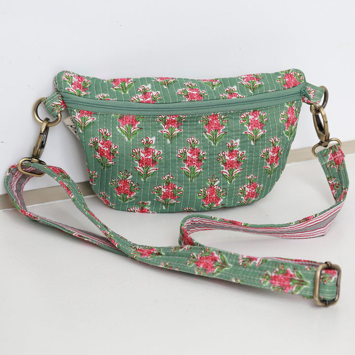 Block print fanny pack Fez green