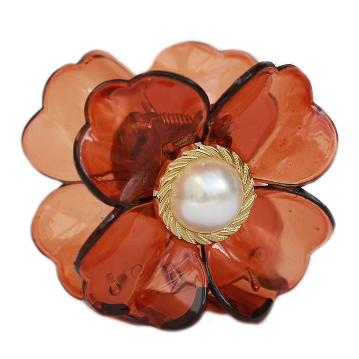 Hair clip flower pearl light brown