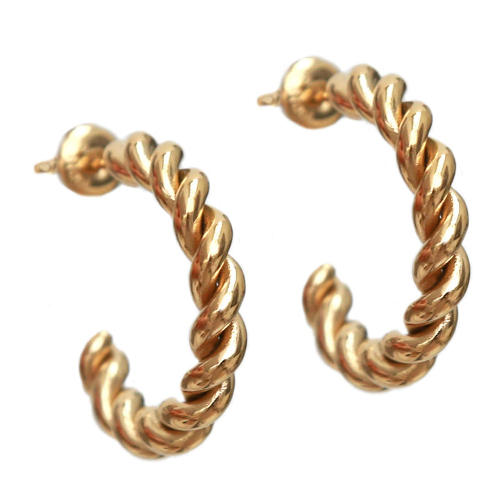 Gold earrings twisted hoops